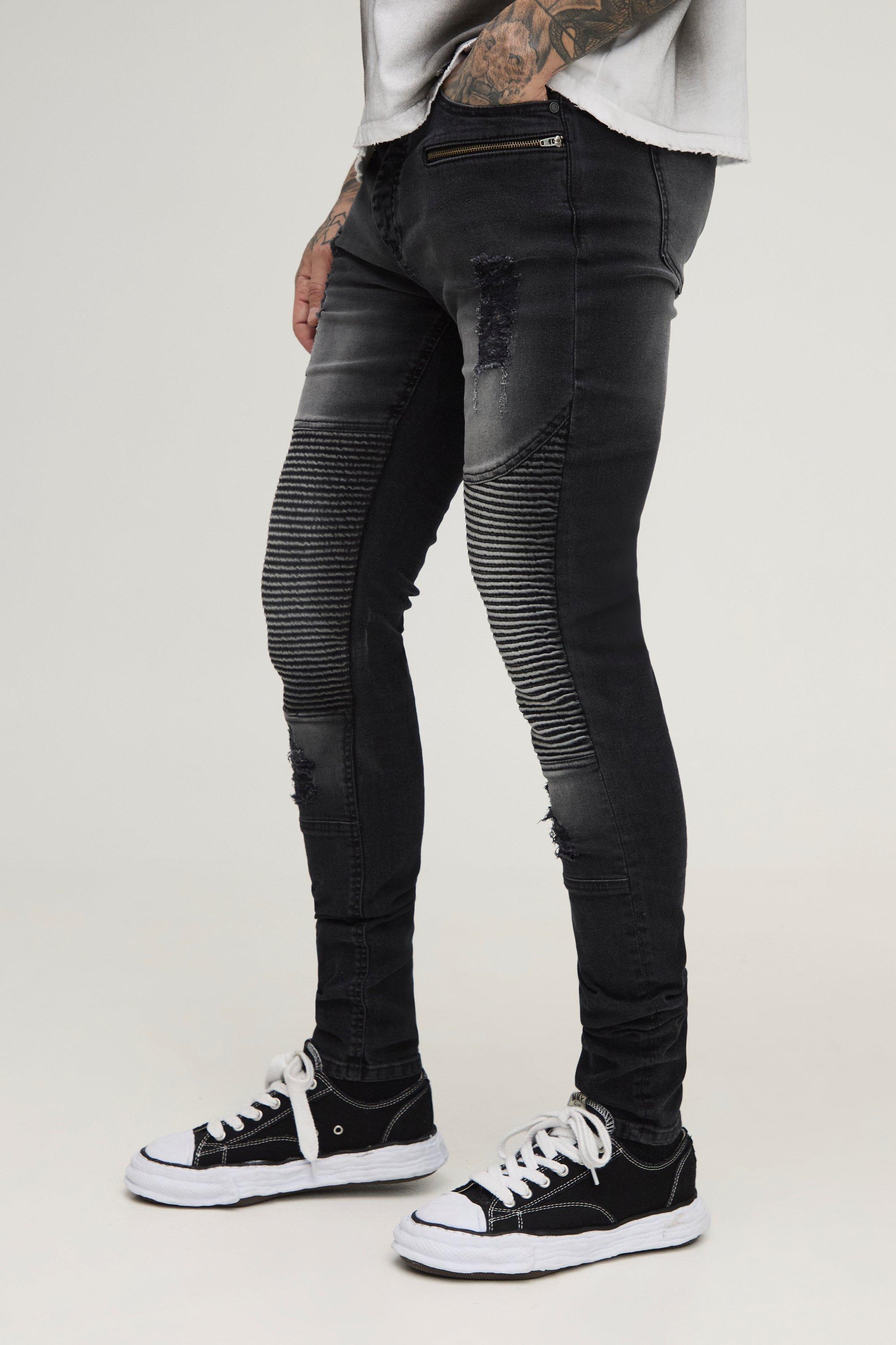 すぐ届く【mnml】Biker distressed skinny denim Tall Washed Zip Biker Distressed Stacked Skinny Jeans